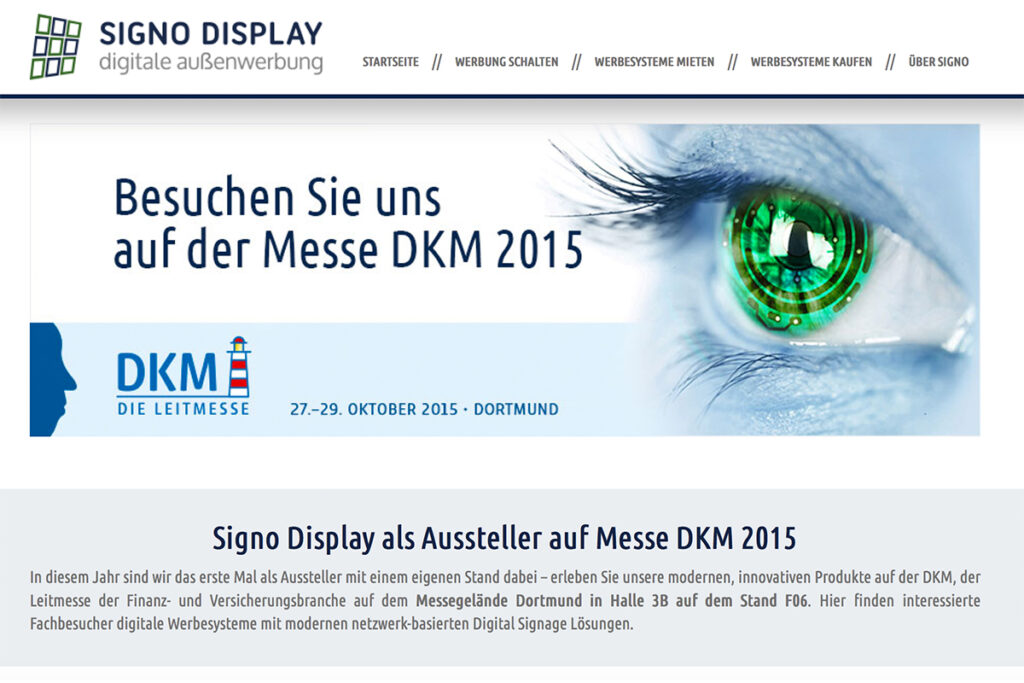 Screenshot der Signo Display-Website von 2015